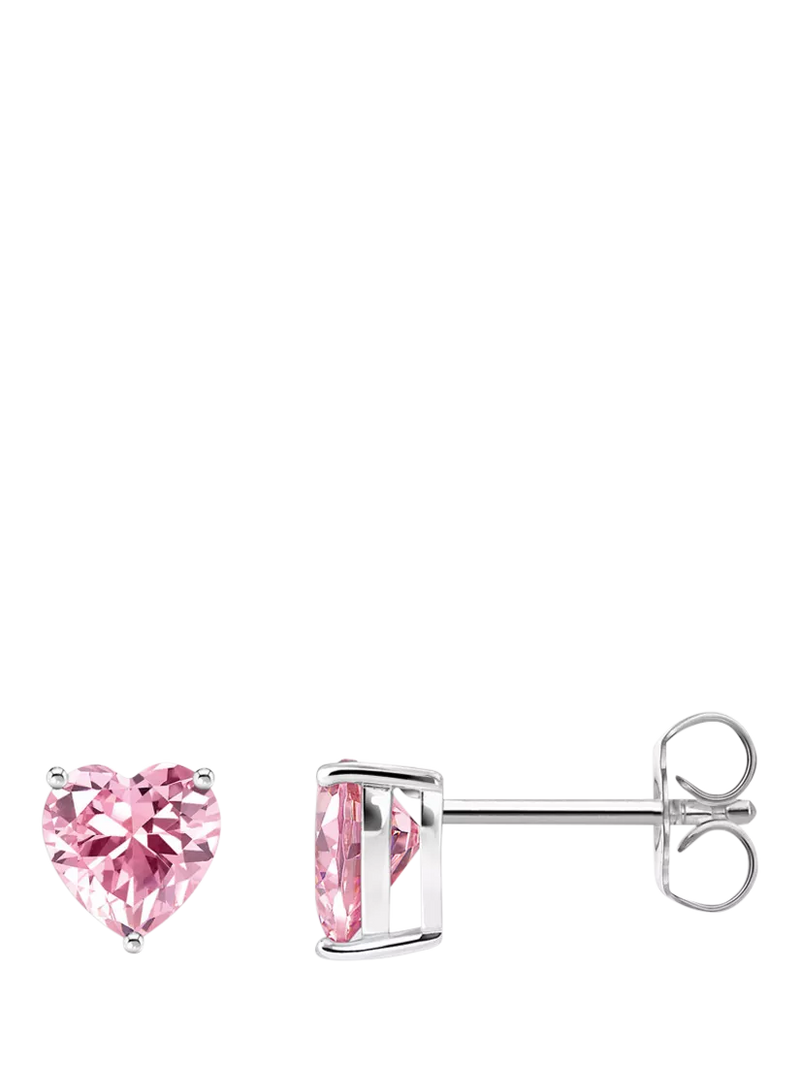 THOMAS SABO Cubic Zirconia Heart Sterling Silver Stud Earrings, Pink