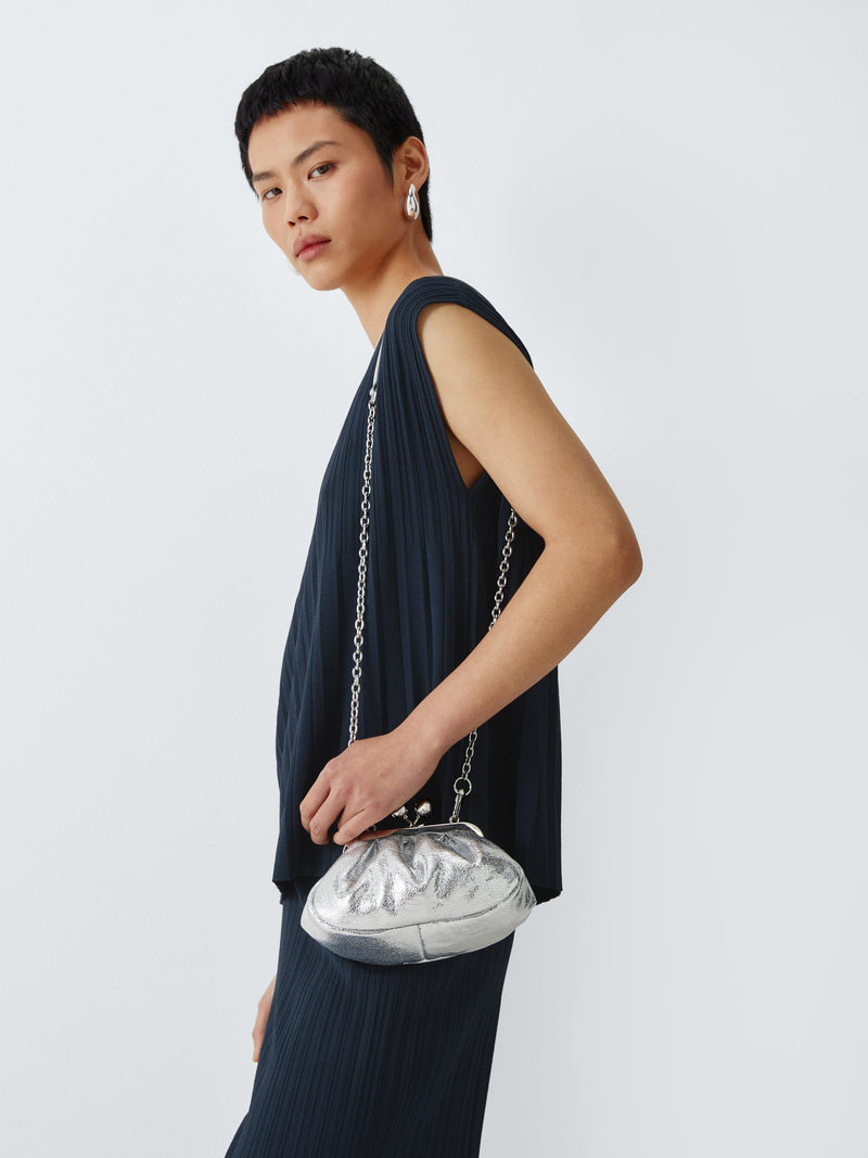 Weekend MaxMara silver leather clutch bag, UK version