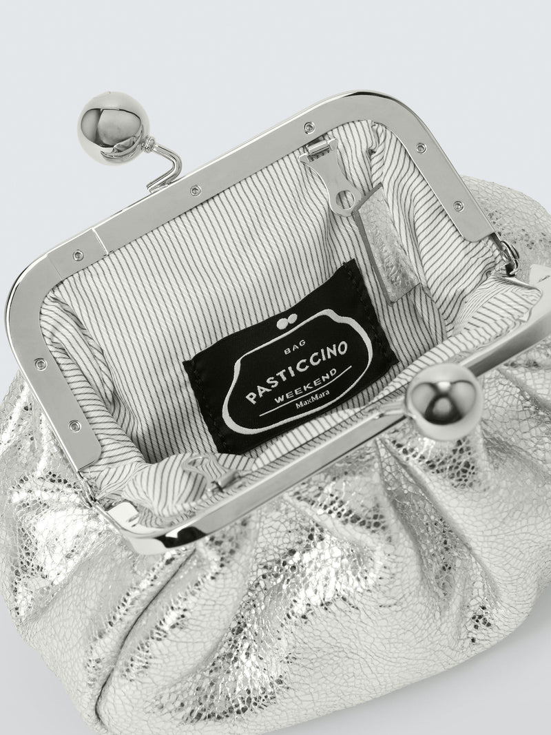 Weekend MaxMara silver leather clutch bag, UK version