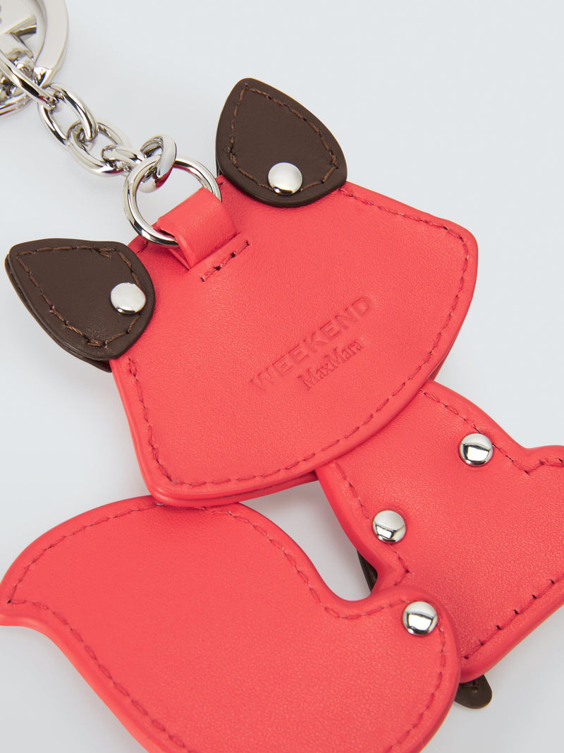 Weekend MaxMara leather fox keyring in red multi, imported from the UK