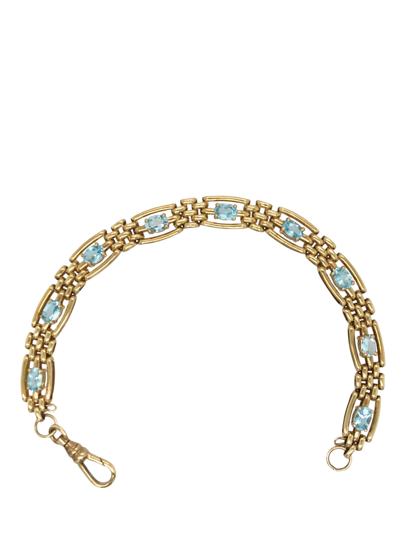 Vintage Fine Jewellery 9ct gold blue topaz gate bracelet - British product