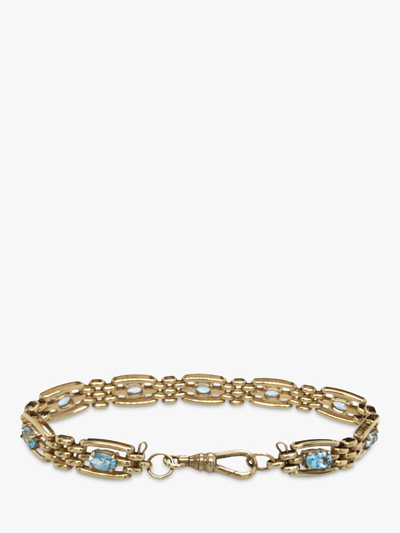 Vintage Fine Jewellery 9ct gold blue topaz gate bracelet - British product