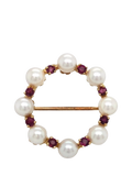 Vintage Fine Jewellery pearl garnet circle brooch 9ct gold - British product