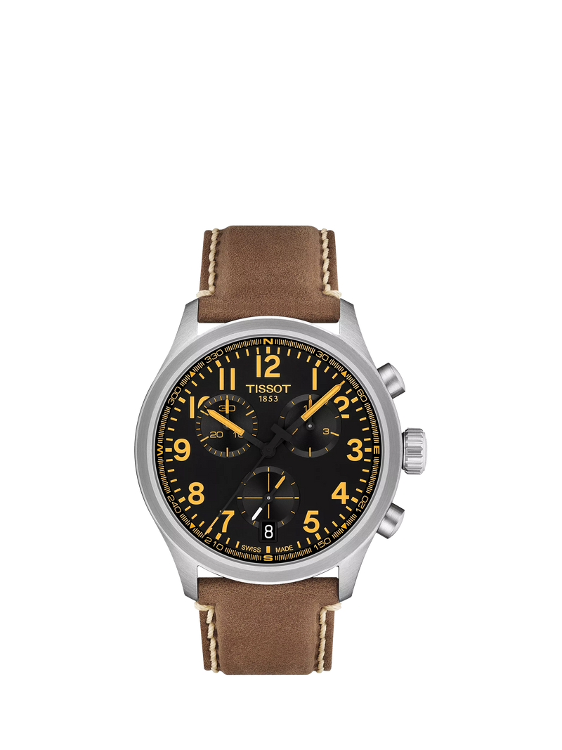 Tissot Chrono L men's watch black dial brown leather strap 42mm, UK version