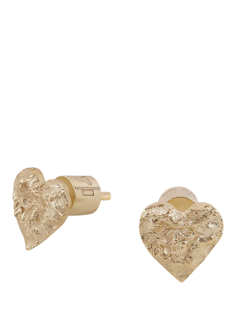TUTTI gold heart stud earrings textured finish, imported from the UK