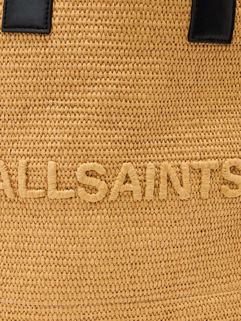 AllSaints Lutece raffia tote, biscuit brown, imported from the UK