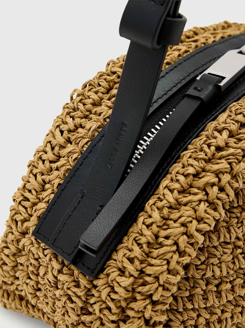 AllSaints Rosalie raffia shoulder bag biscuit brown (British brand)
