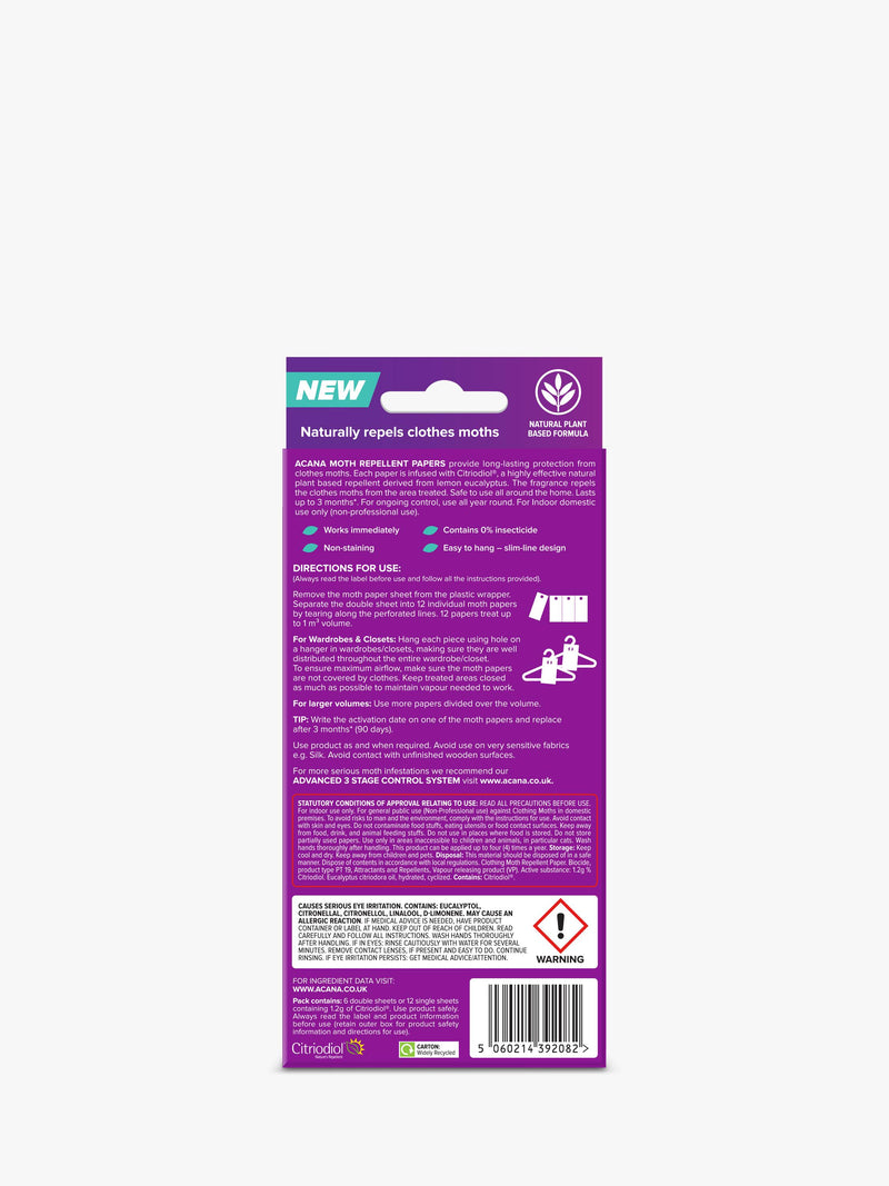 Acana Moth Repellent Papers 12 pack (British brand)