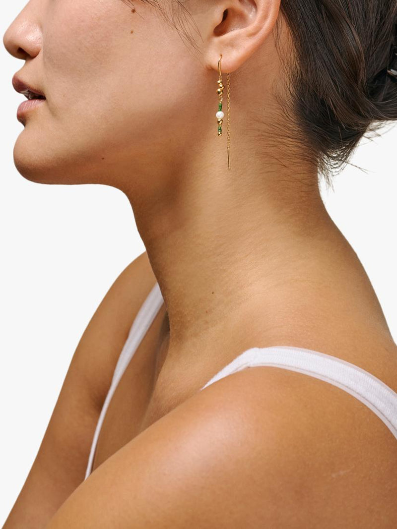 ENAMEL Copenhagen Nara Miyuki chain drop pearl earrings yellow gold (British brand)