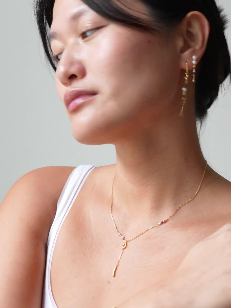 ENAMEL Copenhagen Nara Miyuki chain drop pearl earrings yellow gold (British brand)