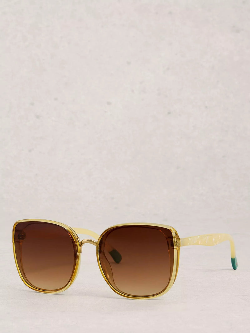 White Stuff oversized sunglasses yellow light butterfly frame (British brand)