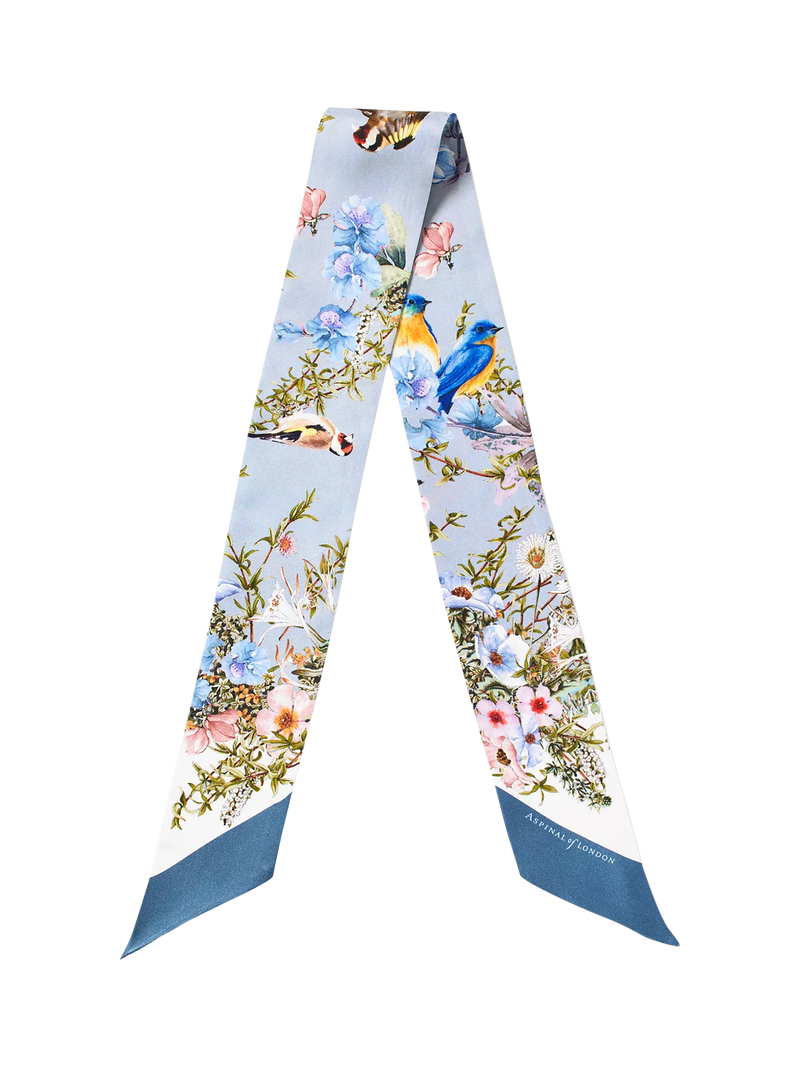 Aspinal of London skinny silk scarf skyblue, imported from the UK