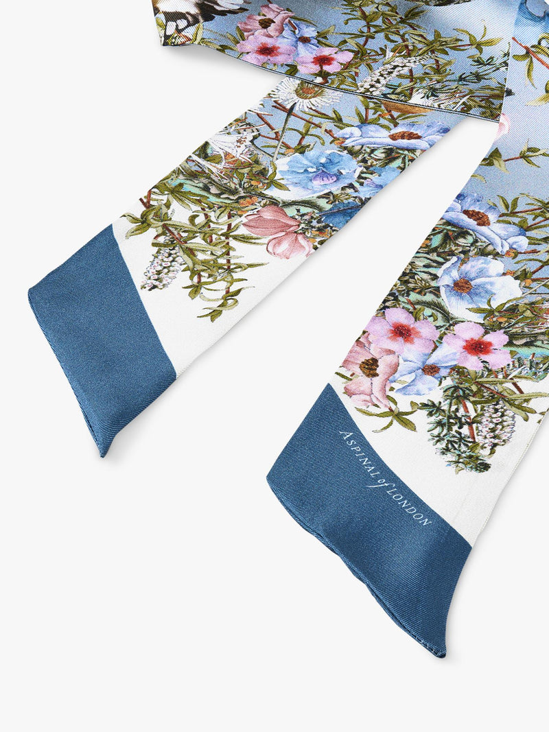 Aspinal of London skinny silk scarf skyblue, imported from the UK