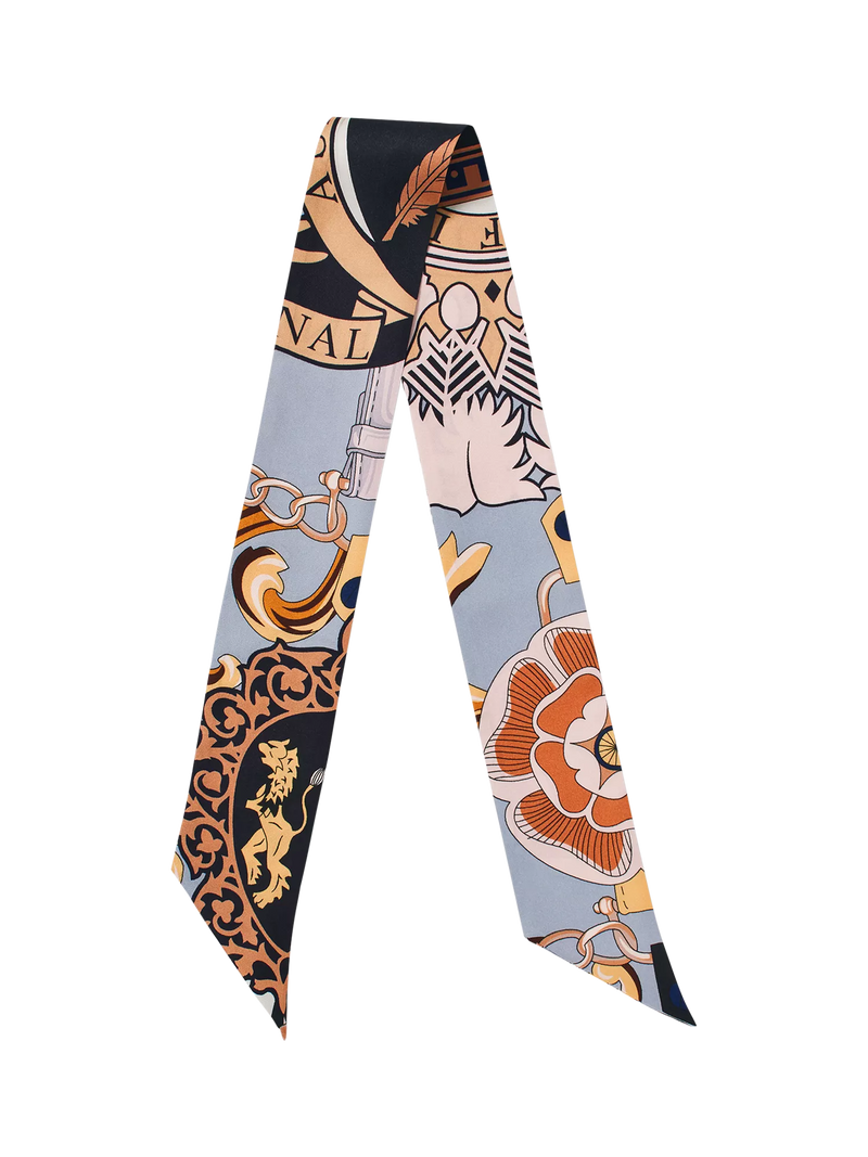 Aspinal of London skinny silk scarf neutral, imported from the UK