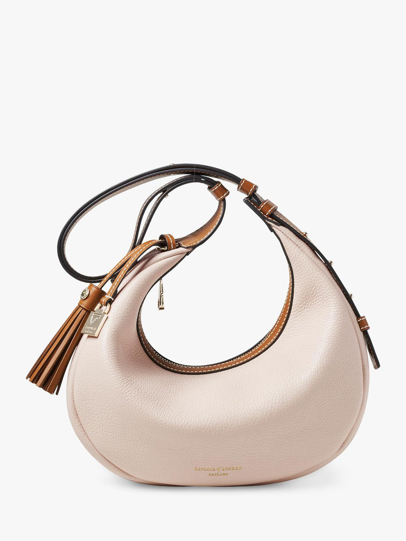 Aspinal of London small crescent bag neutral, imported from the UK