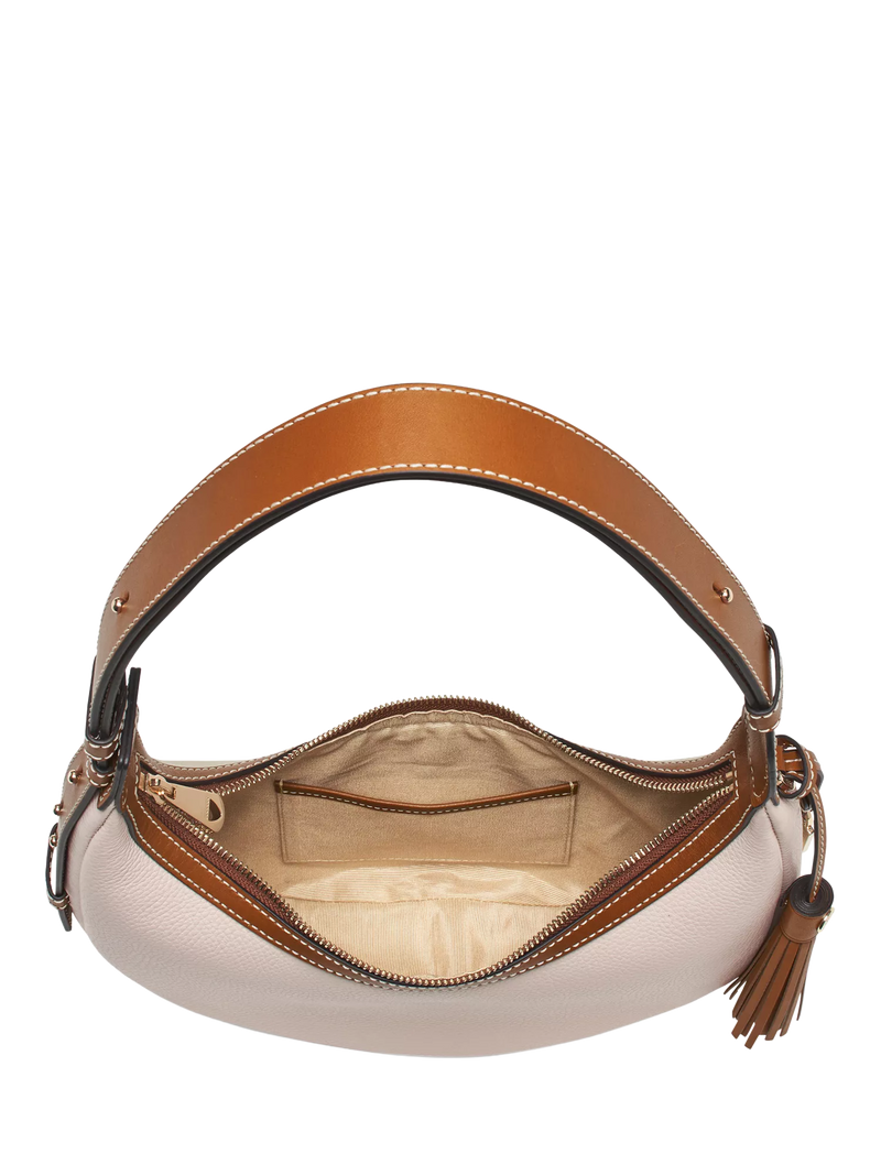 Aspinal of London small crescent bag neutral, imported from the UK