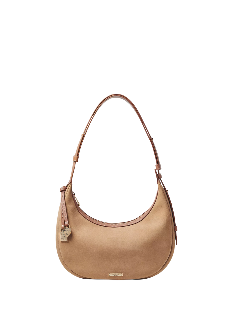 Aspinal of London Soho Suede small crescent bag, UK version