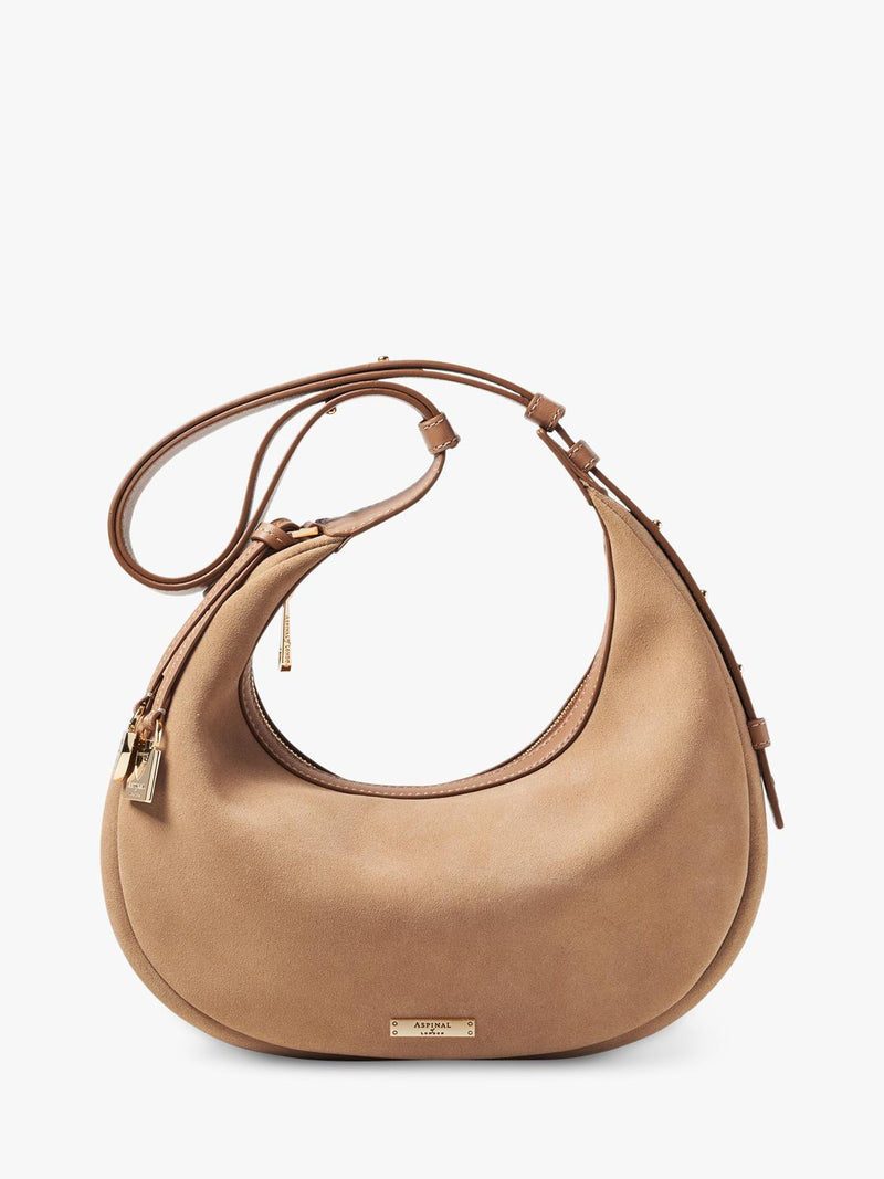 Aspinal of London Soho Suede small crescent bag, UK version