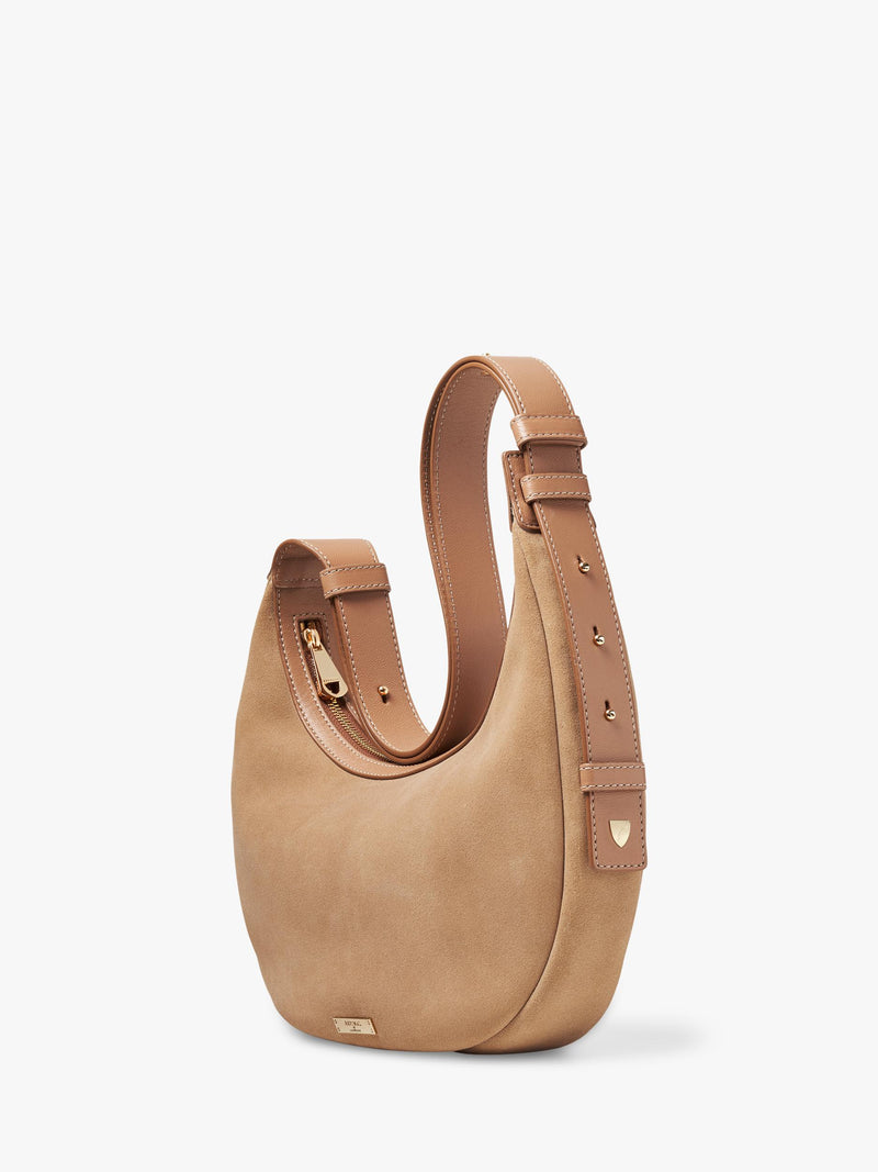 Aspinal of London Soho Suede small crescent bag, UK version