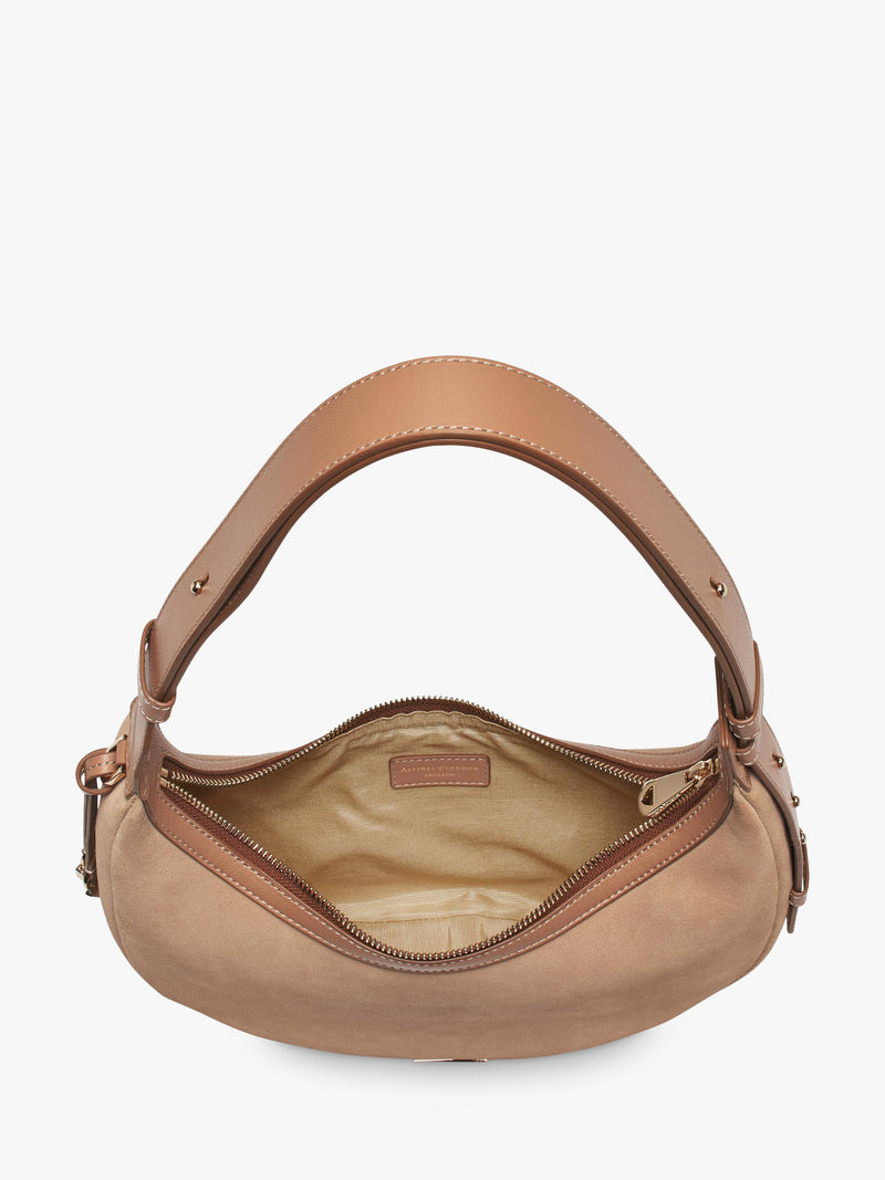 Aspinal of London Soho Suede small crescent bag, UK version