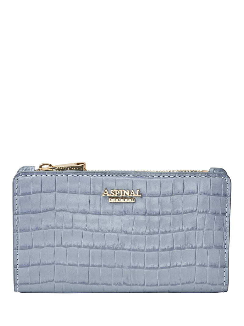 Aspinal of London Mayfair croc-effect leather purse in skyblue - British product