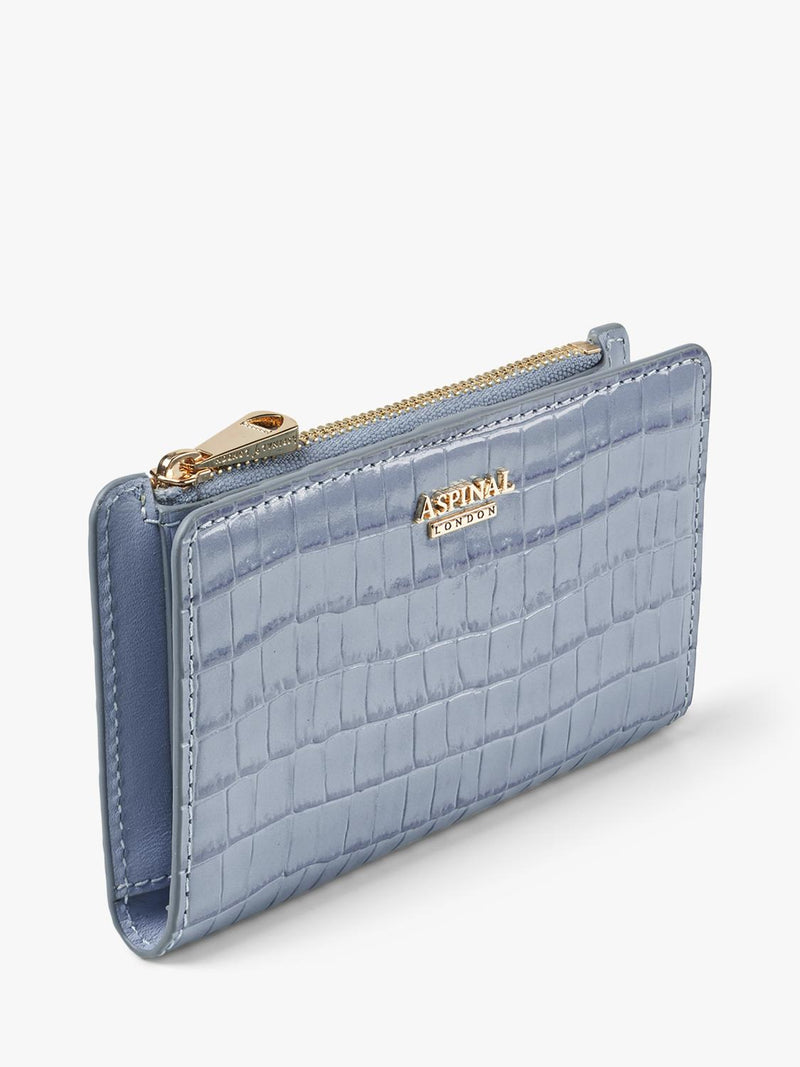 Aspinal of London Mayfair croc-effect leather purse in skyblue - British product