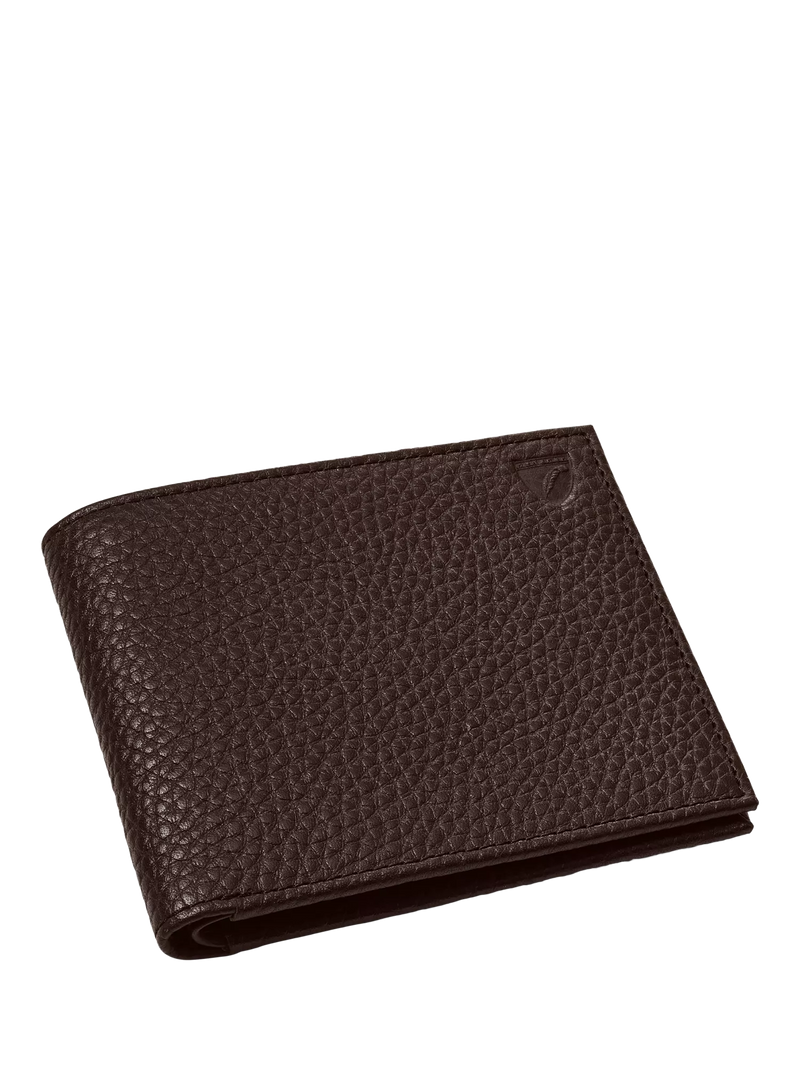 Aspinal of London pebbled leather billfold wallet chocolate, UK version