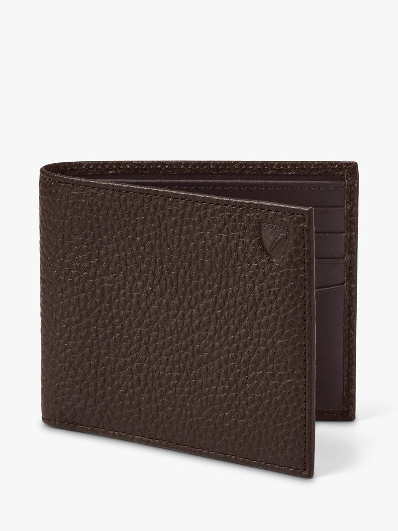 Aspinal of London pebbled leather billfold wallet chocolate, UK version