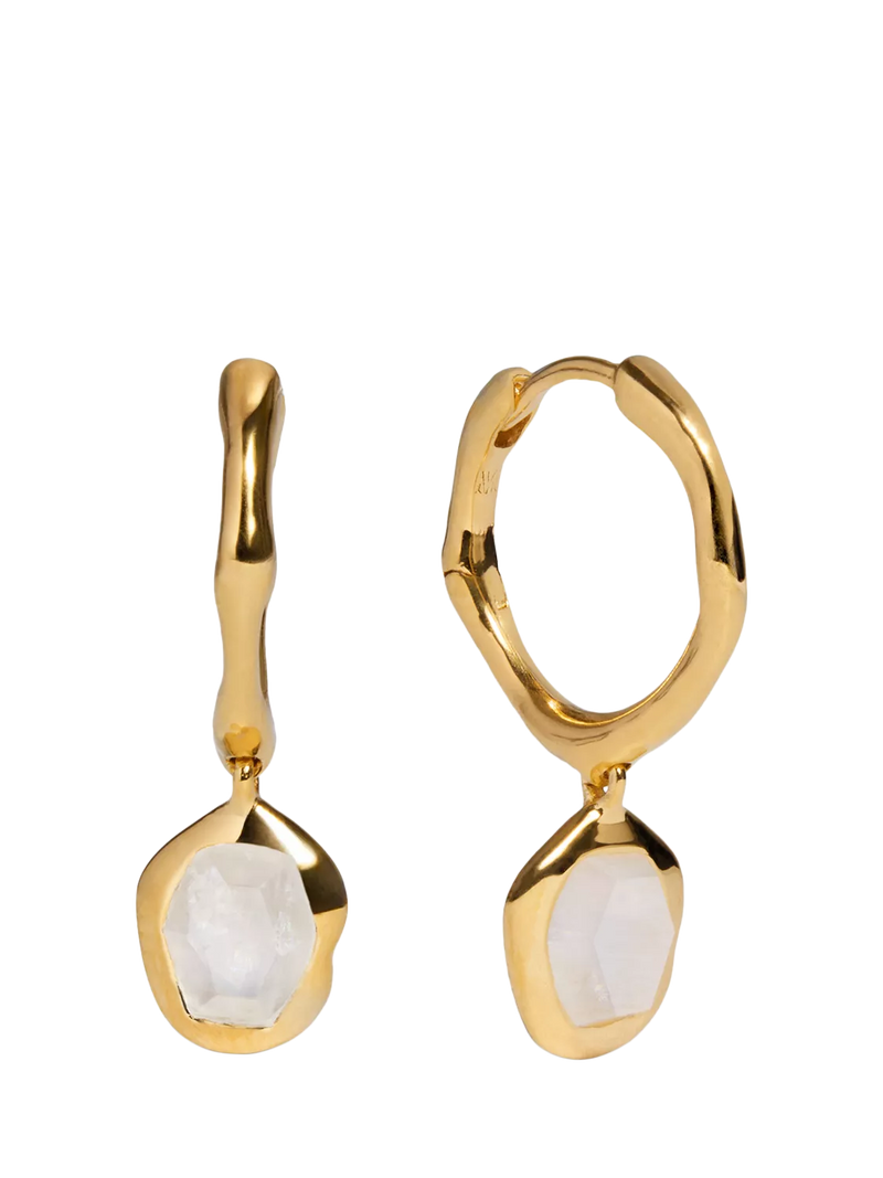 Monica Vinader gold vermeil moonstone hoop earrings, imported from the UK