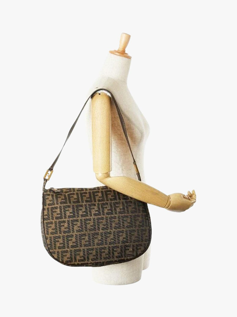 Fendi FF Zucca canvas shoulder bag brown, imported from the UK