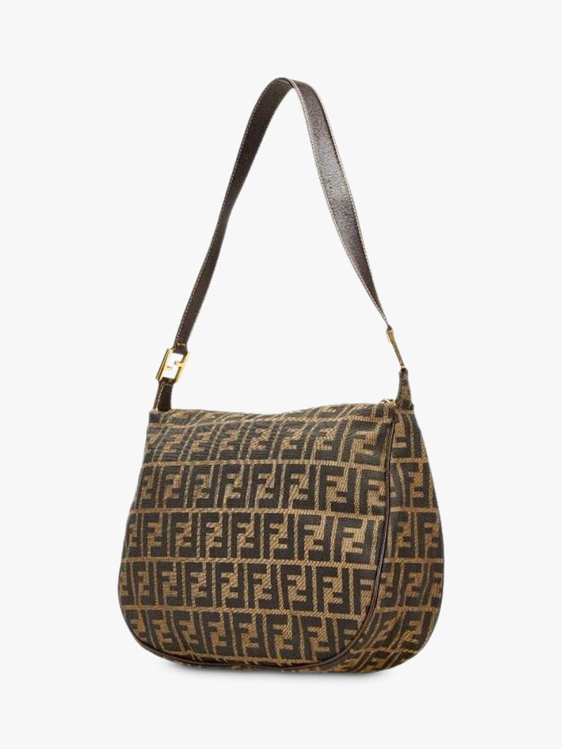 Fendi FF Zucca canvas shoulder bag brown, imported from the UK