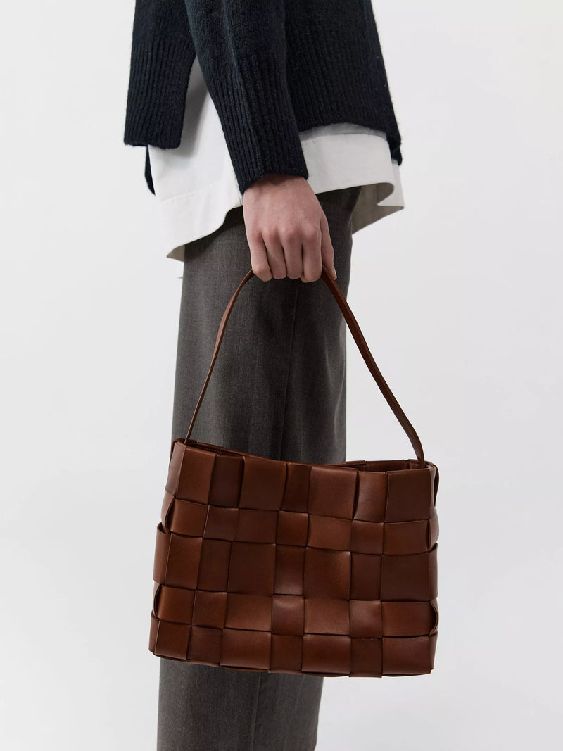 St. Agni woven mini tote in Chestnut, UK version