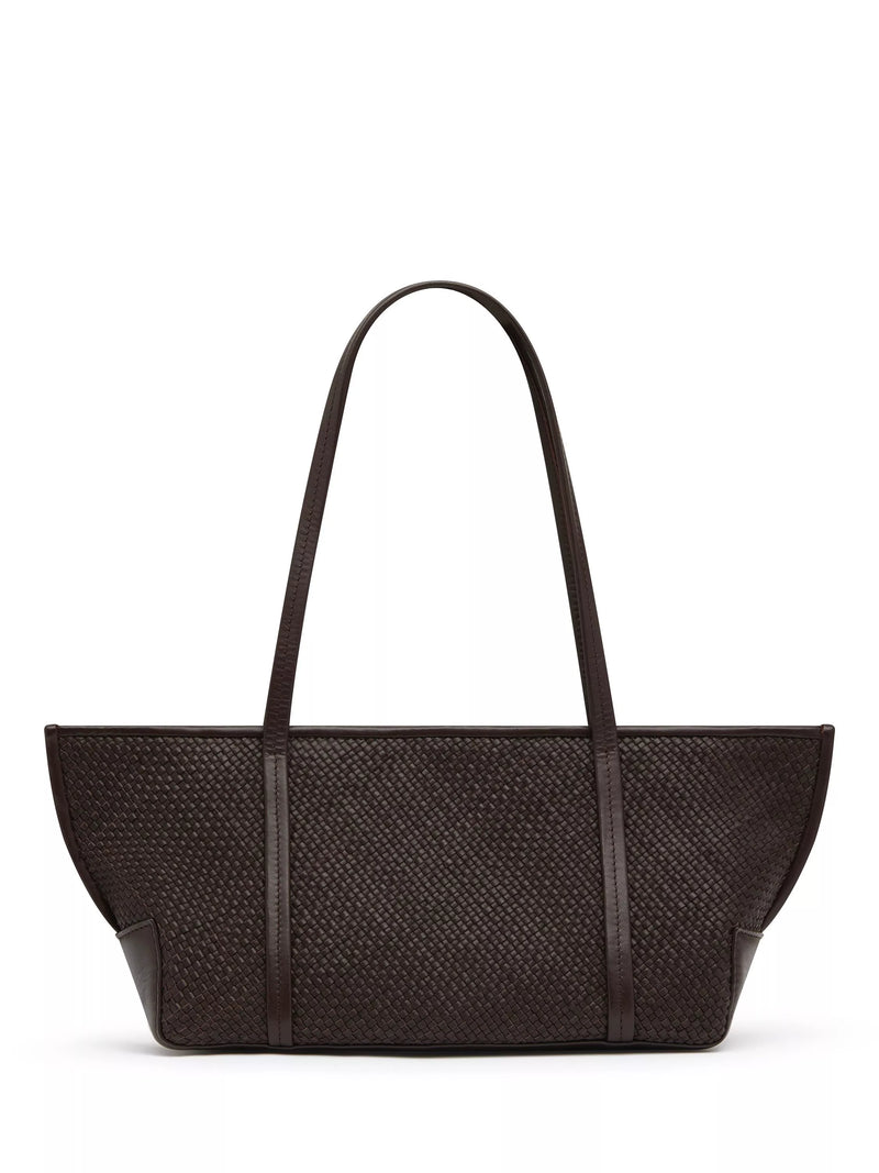 St. Agni woven slim bateau tote bag in coffee, imported from the UK