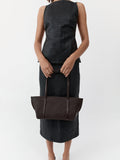 St. Agni woven slim bateau tote bag in coffee, imported from the UK
