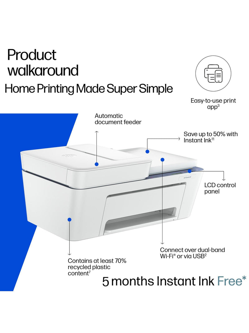HP Deskjet 4322 all-in-one wireless printer in white (British brand)