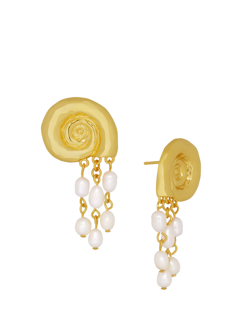 Ottoman Hands gold pearl beaded stud earrings - British product
