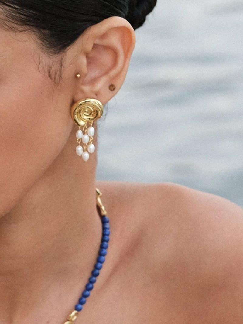 Ottoman Hands gold pearl beaded stud earrings - British product
