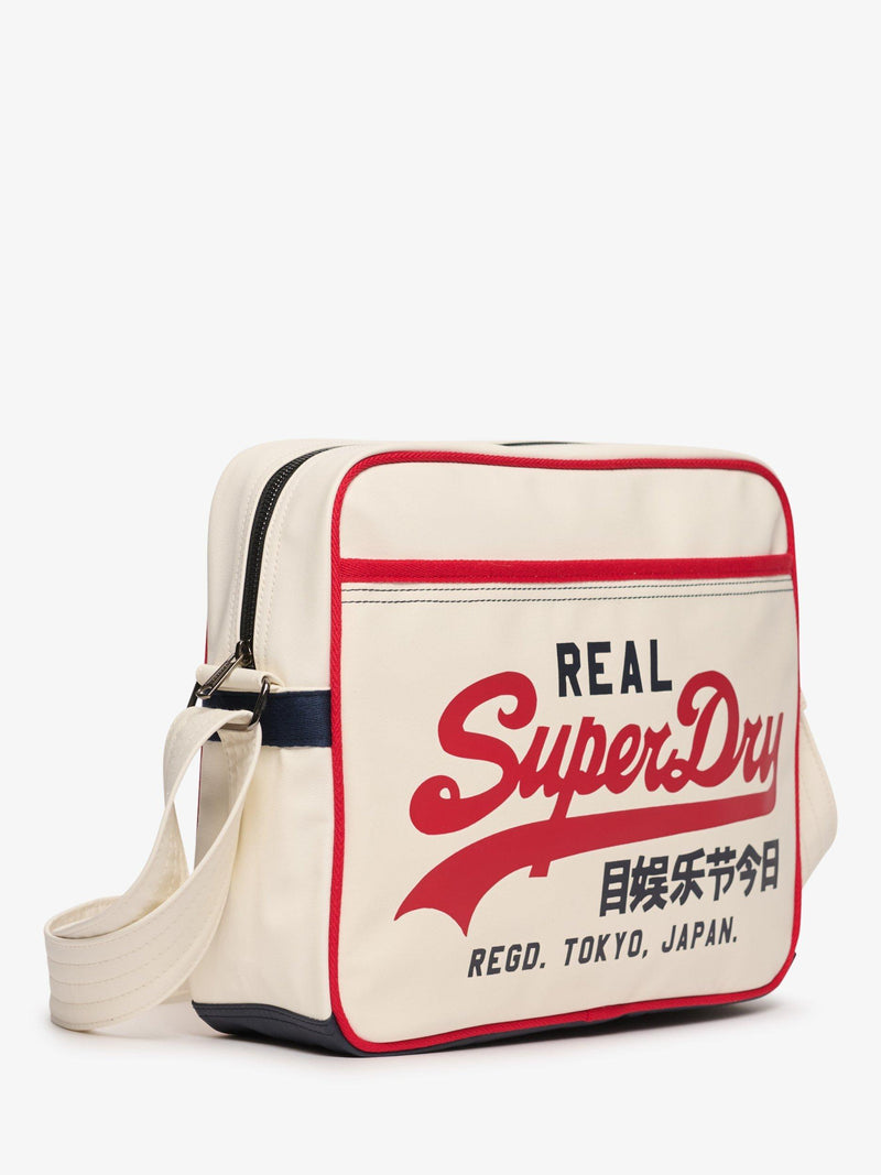 Superdry Retro Alumni Messenger Bag with adjustable strap, imported from the UK
