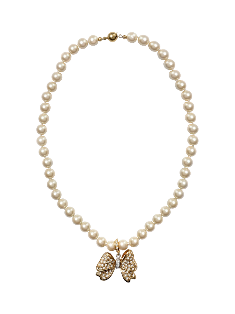 Eclectica pre-loved crystal bow pendant necklace gold (British brand)