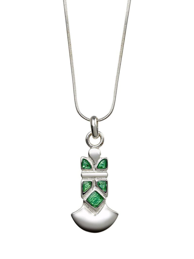 Eclectica green enamel pendant necklace 44cm chain (British brand)