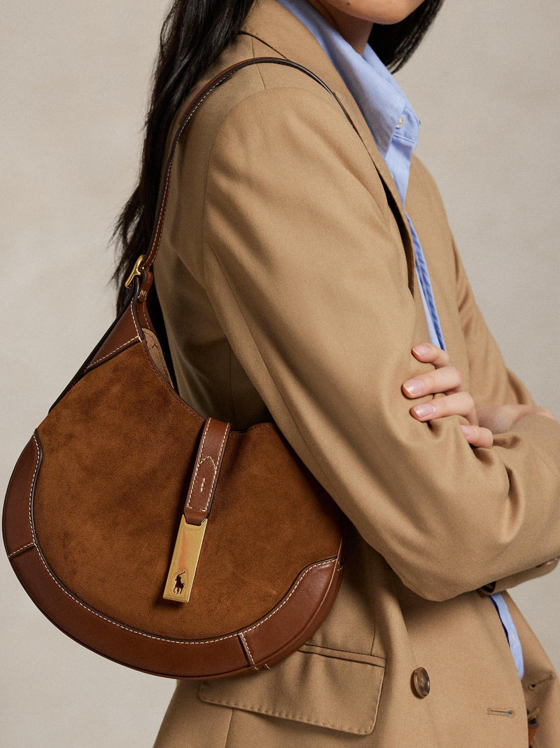 Ralph Lauren suede shoulder bag Polo ID cinnamon cuoio - British product
