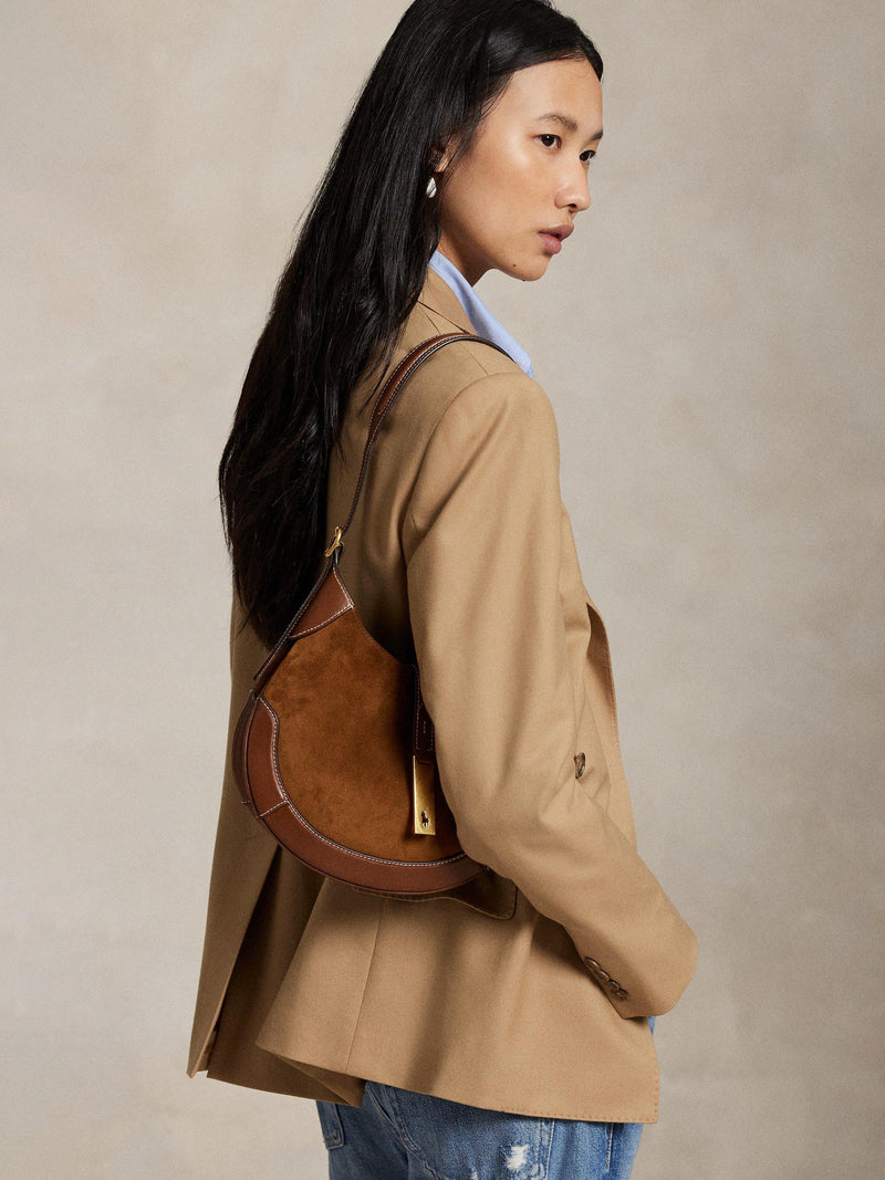 Ralph Lauren suede shoulder bag Polo ID cinnamon cuoio - British product