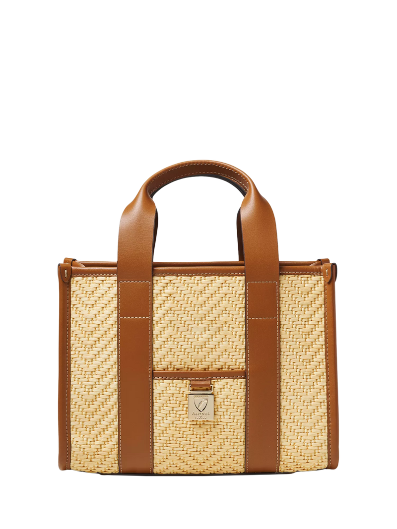 Aspinal of London small tote bag neutral raffia, imported from the UK