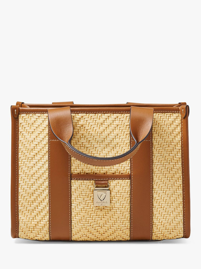 Aspinal of London small tote bag neutral raffia, imported from the UK
