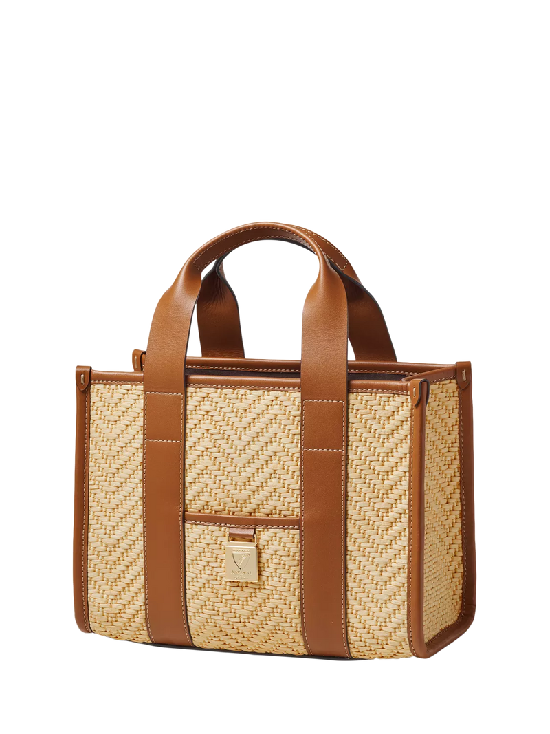 Aspinal of London small tote bag neutral raffia, imported from the UK
