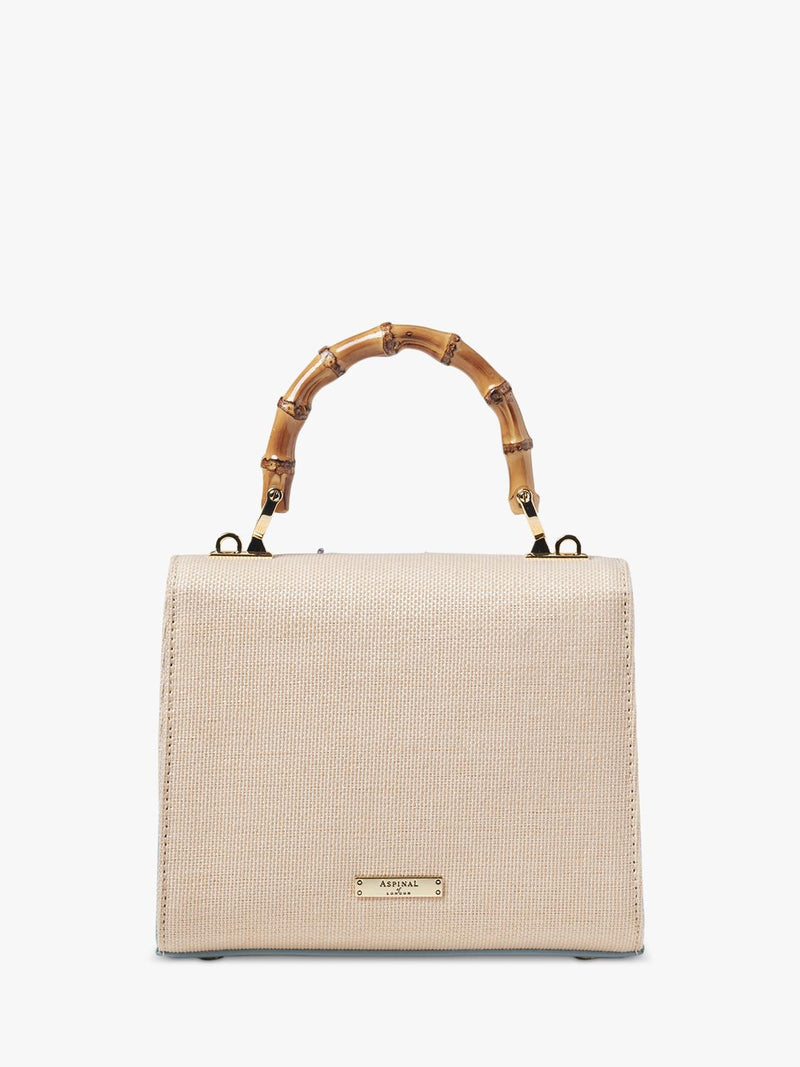 Aspinal of London Mayfair embroidered canvas grab bag in skyblue, UK version