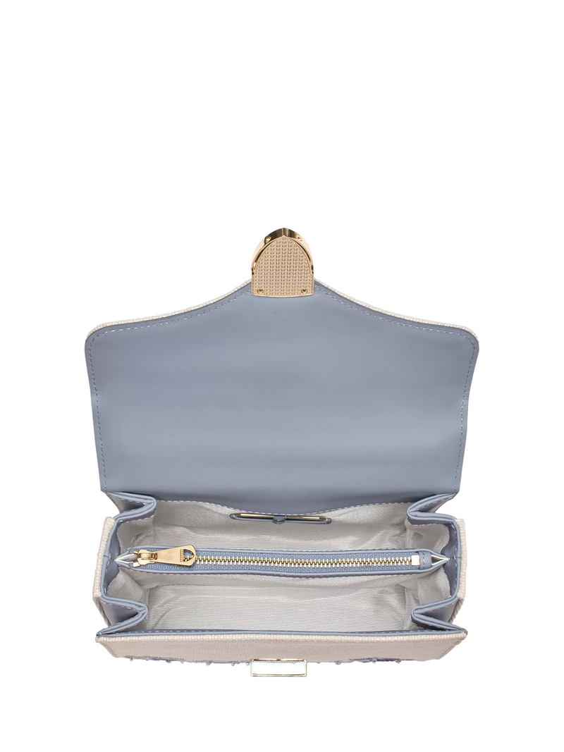 Aspinal of London Mayfair embroidered canvas grab bag in skyblue, UK version
