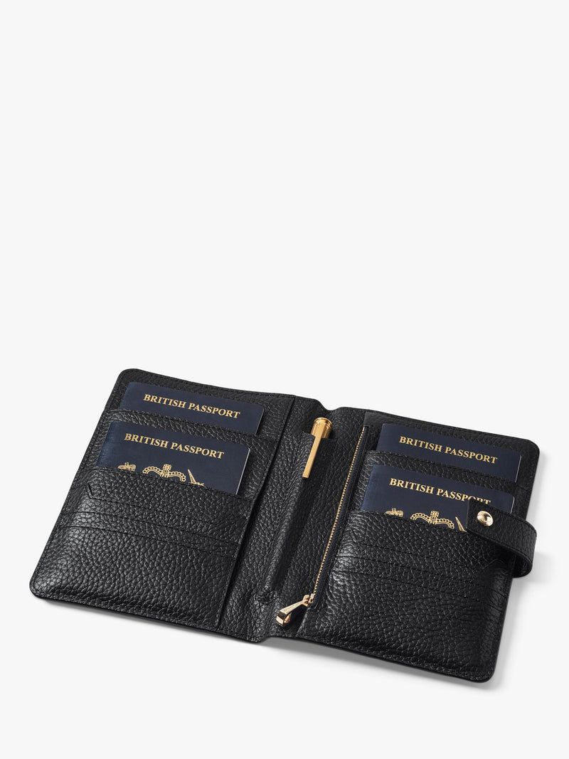 Aspinal of London leather travel wallet with multiple compartments, imported from the UK