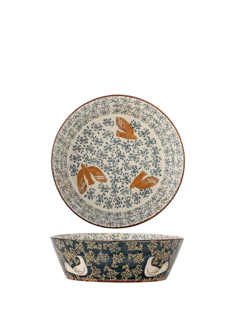 Bloomingville hand-painted bird serving bowl 28cm (British brand)