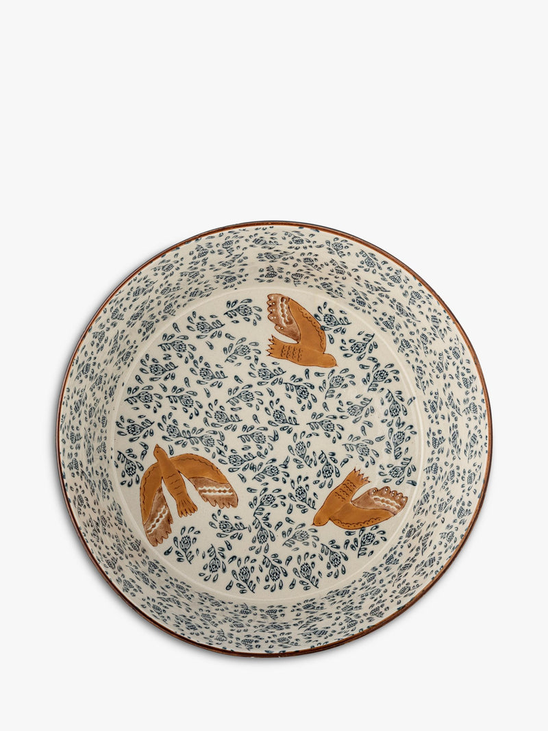 Bloomingville hand-painted bird serving bowl 28cm (British brand)